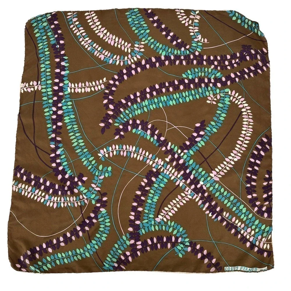 vintage louis feraud designer silk scarf neckerchief square hand rolled art 60s